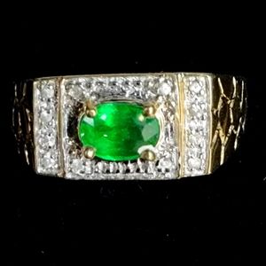 10K Gold Tsavorite Garnet & White Sapphire Men's ring